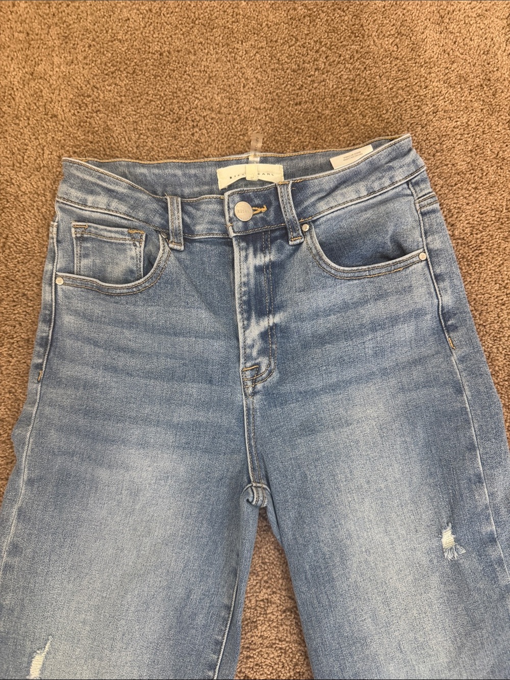 High-Rise Wide Leg Cuffed Jeans in Light Blue Denim - Picture 2 of 5